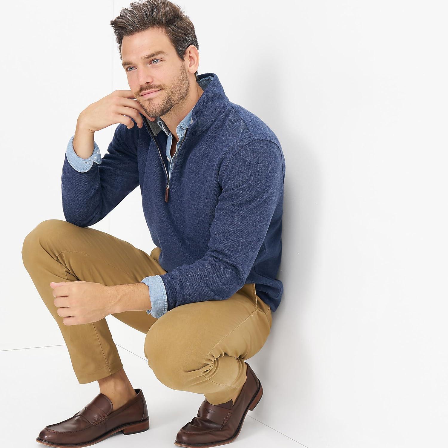 imageLands End Bedford Rib Quarter Zip Pullover SweaterMedium Denim Heather