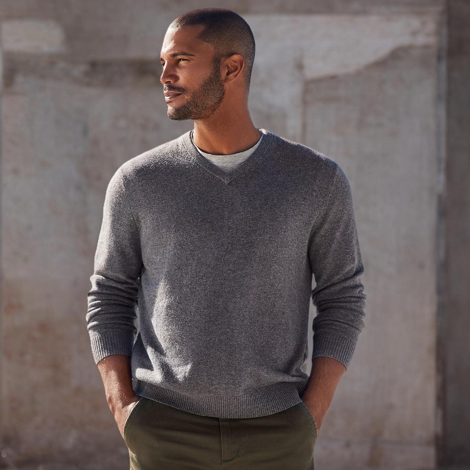 imageLands End Mens Fine Gauge Cashmere VNeck SweaterCharcoal Heather