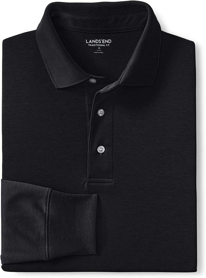 imageLands End Mens Long Sleeve AmericanGrown Supima Cotton Polo ShirtBlack