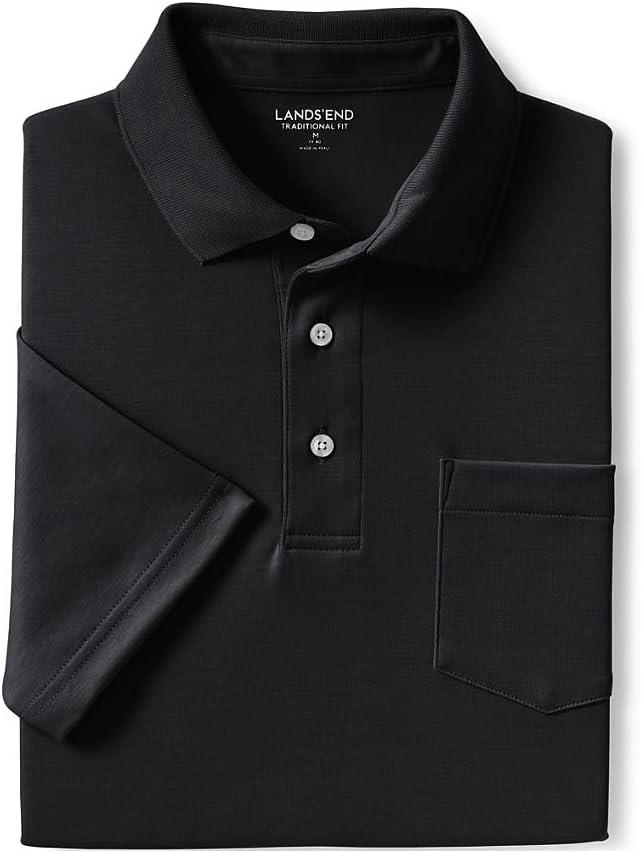 imageLands End Mens Premium AmericanGrown Supima Cotton Polo Shirt Short Sleeve Pocket Big ampamp TallBlack