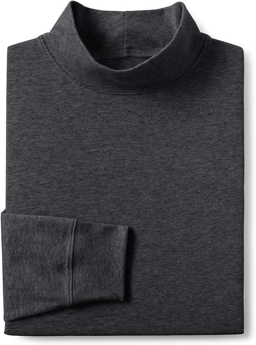 imageLands End Mens SuperT CottonBlend Mock Turtleneck ShirtDark Charcoal Heather