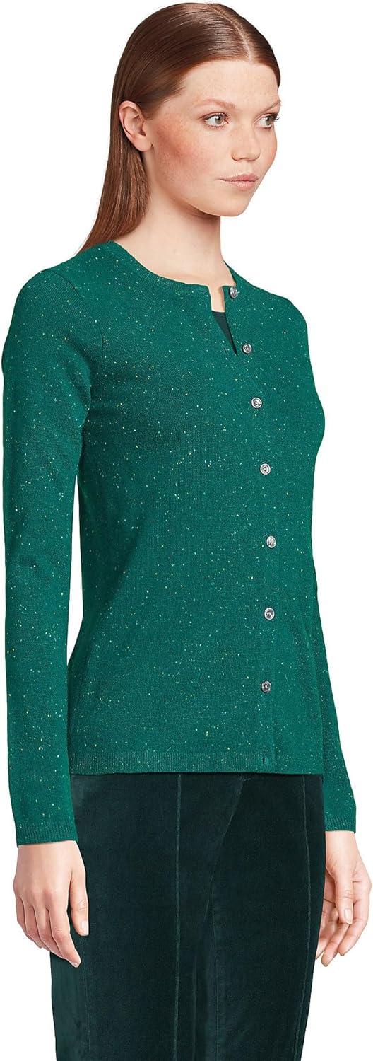 imageLands End Womens Cashmere Cardigan SweaterBright Evergreen Donegal