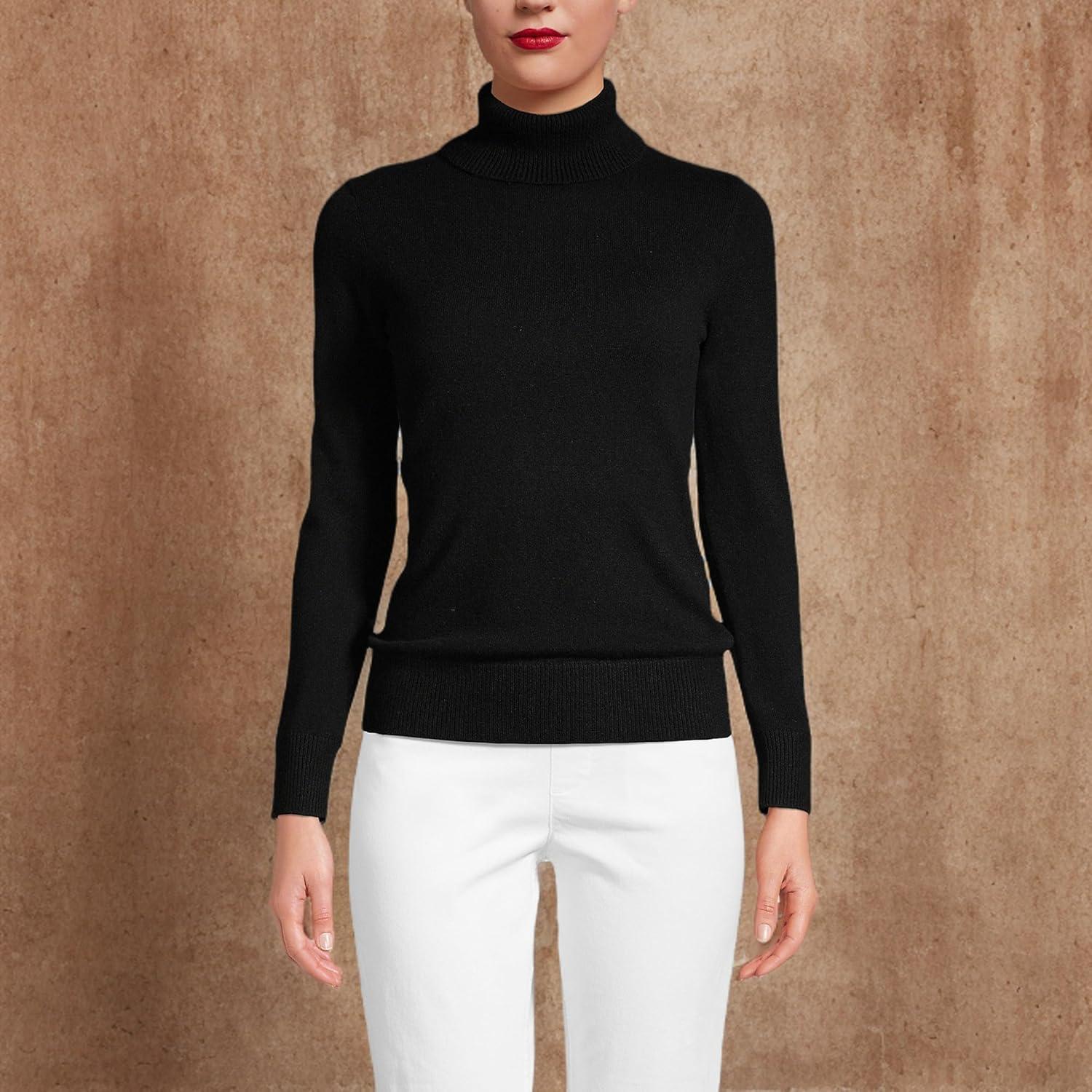 imageLands End Womens Cashmere Turtleneck Sweater Black Regular Large