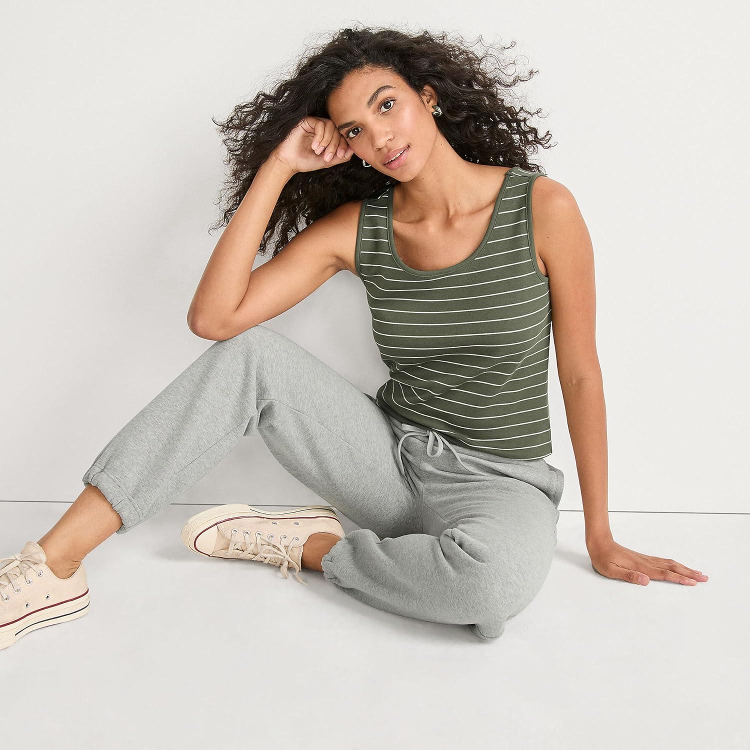 imageLands End Womens Cotton Tank TopWashed MossIvory Stripes