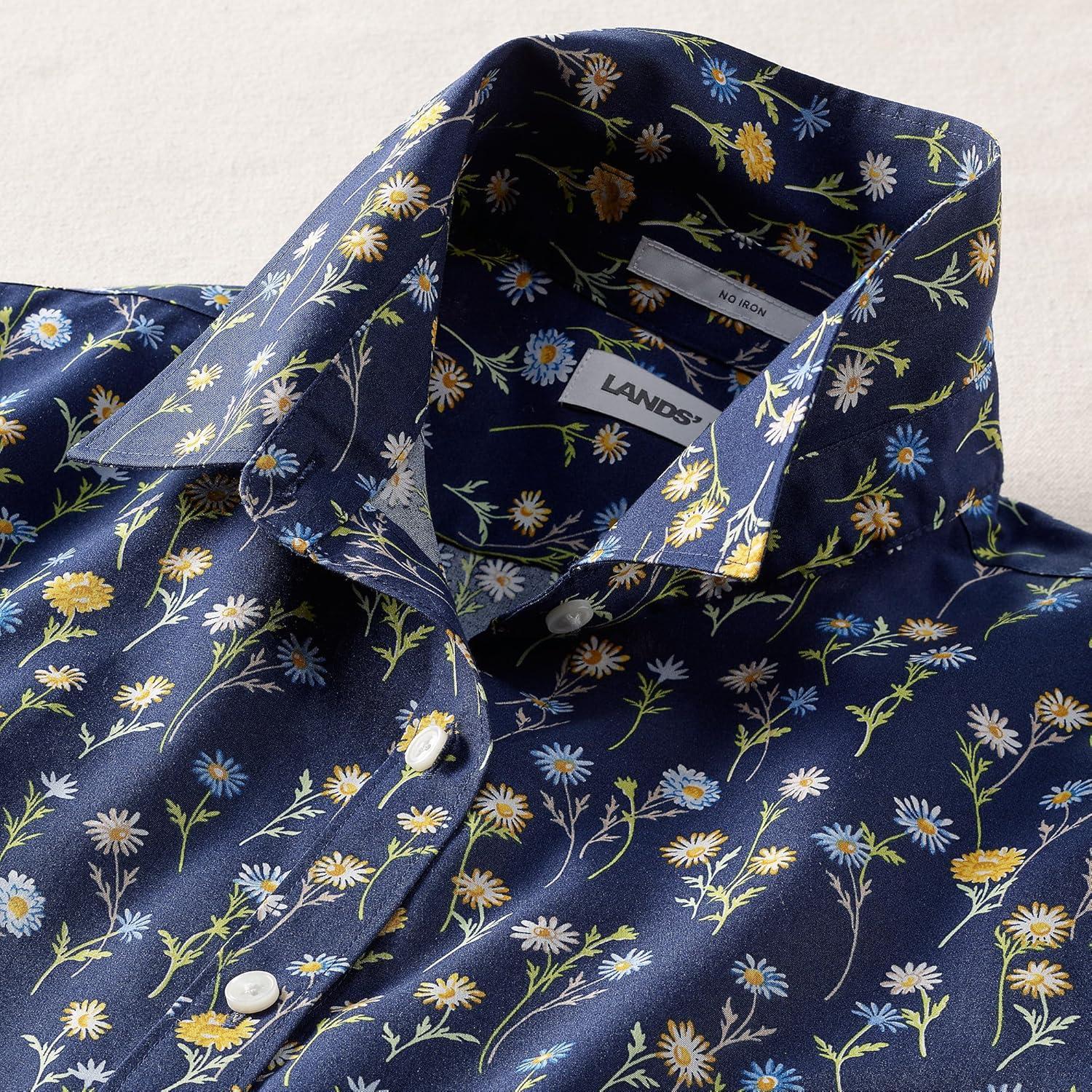 imageLands End Womens Pinwale Cord Long Sleeve ShirtDeep Sea Navy Daisies