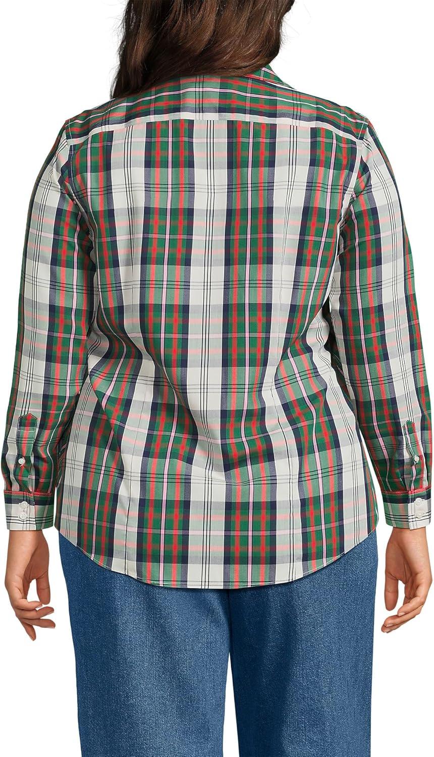 imageLands End Womens Pinwale Cord Long Sleeve ShirtIvorRed Multi Color Plaid