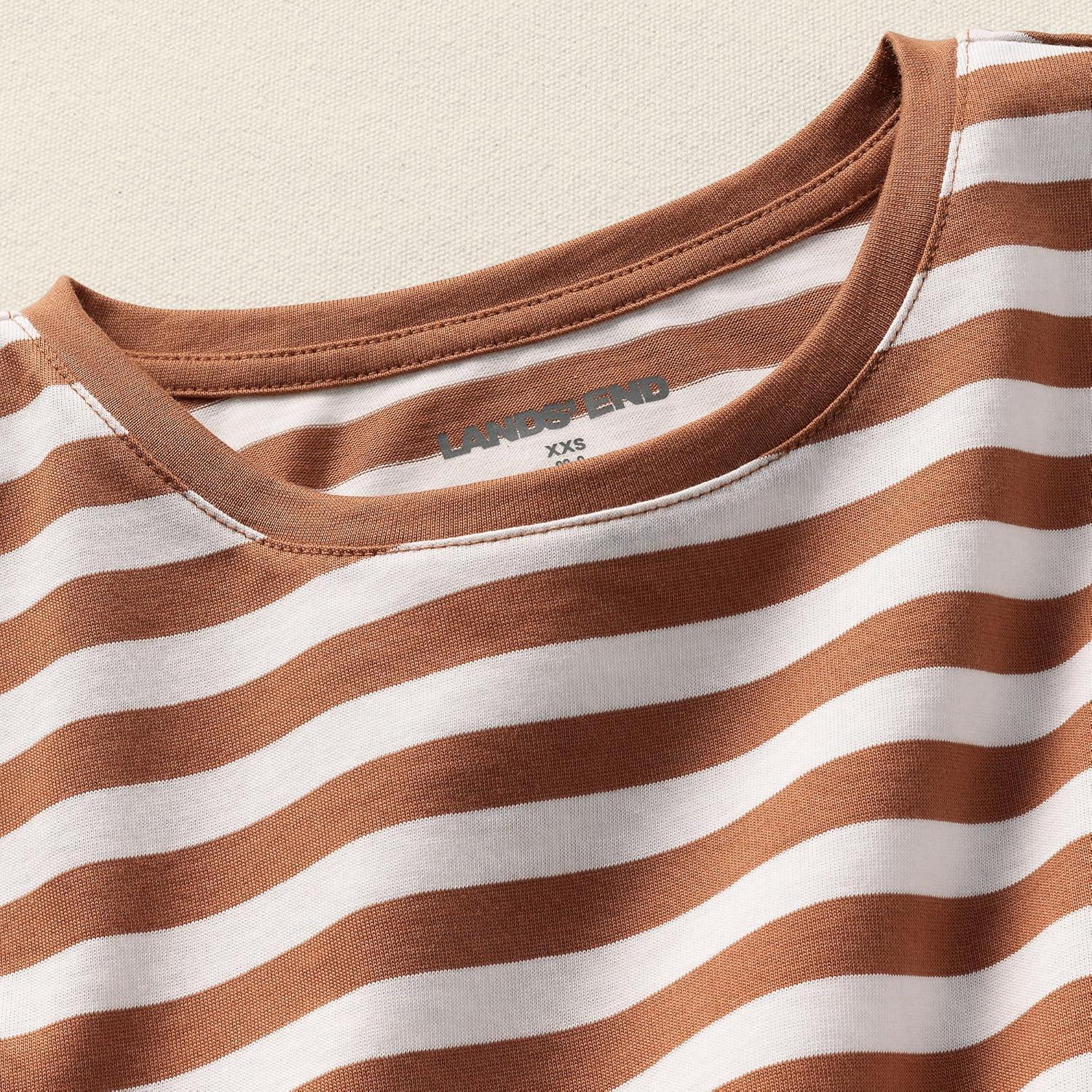 imageLands End Womens Relaxed AmericanGrown Supima Cotton Crew Neck TShirtRich Ginger Even Stripe