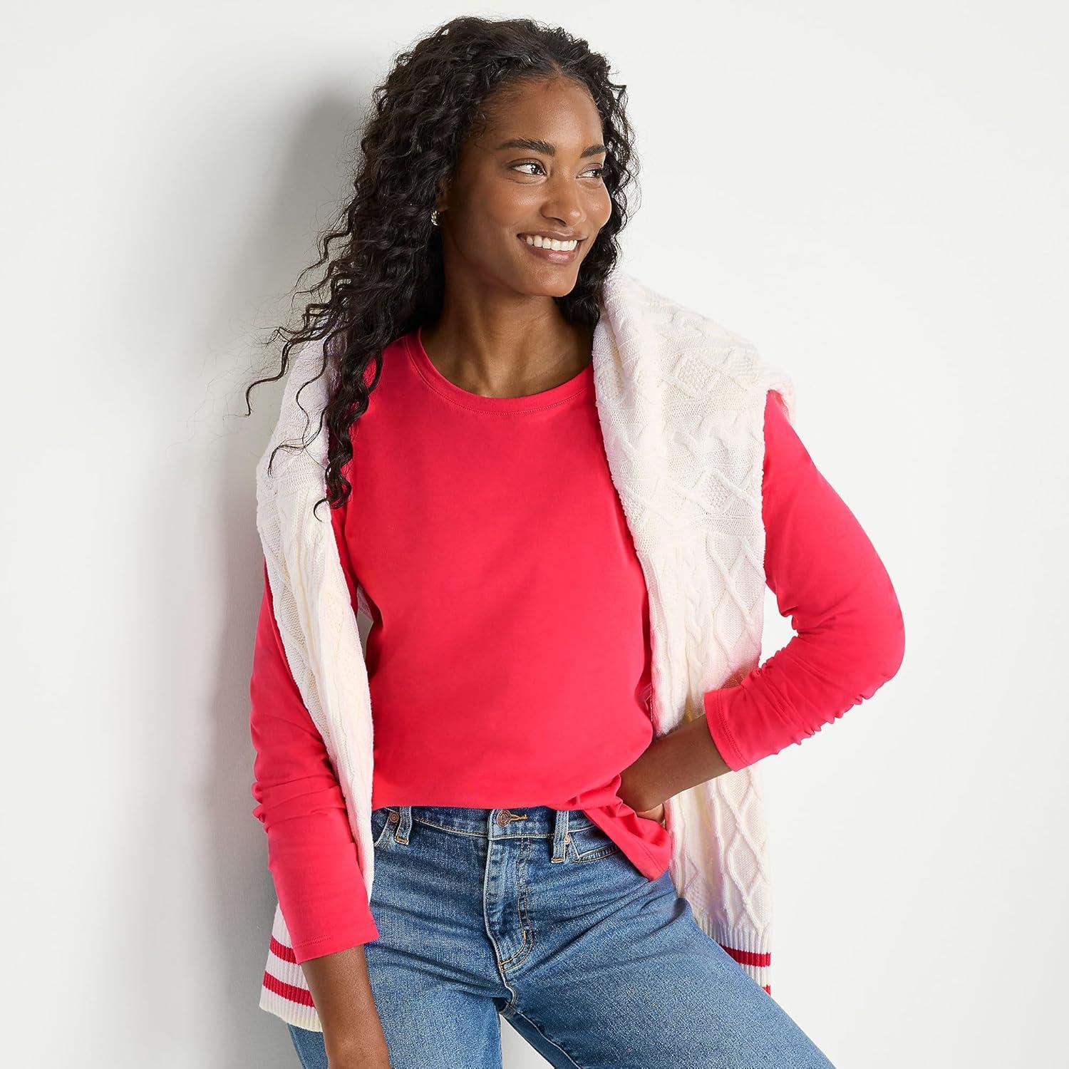 imageLands End Womens Relaxed AmericanGrown Supima Cotton Long Sleeve Crew Neck TShirtBerry Rouge