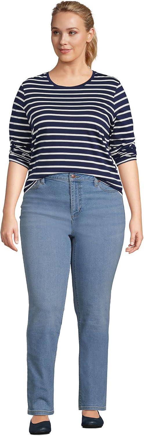 imageLands End Womens Relaxed AmericanGrown Supima Cotton Long Sleeve Crew Neck TShirtDeep Sea Navy Breton Stripe