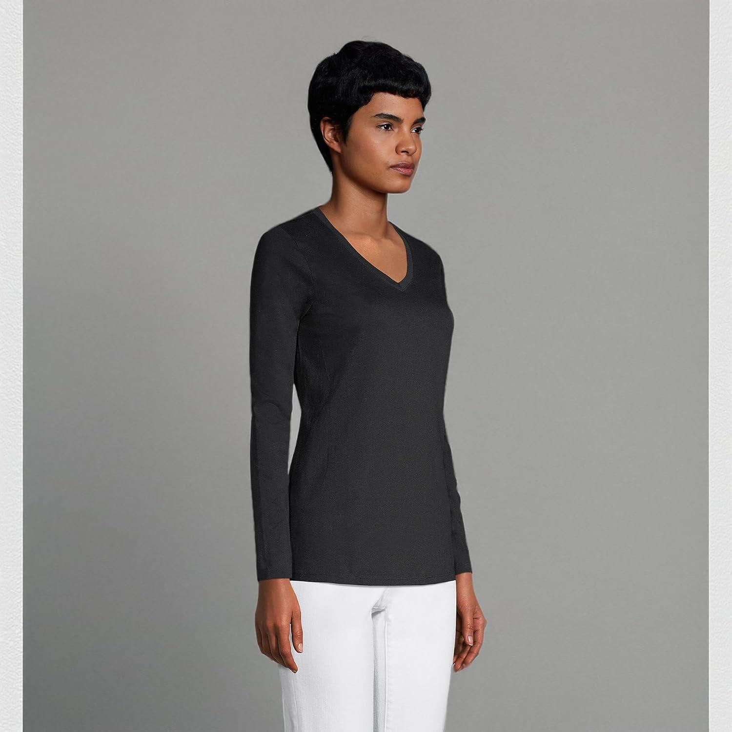 imageLands End Womens Relaxed AmericanGrown Supima Cotton Long Sleeve VNeck TShirtBlack