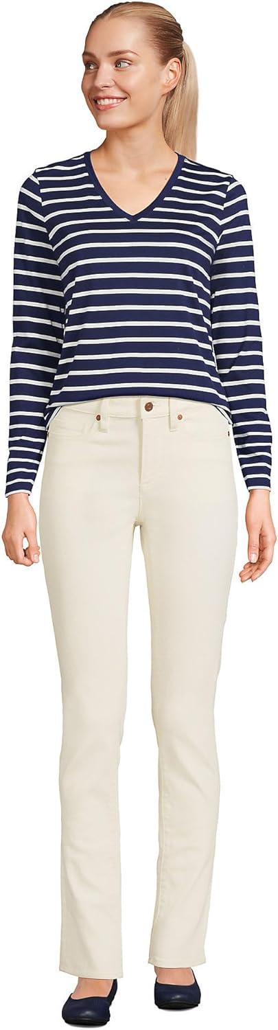 imageLands End Womens Relaxed AmericanGrown Supima Cotton Long Sleeve VNeck TShirtDeep Sea Navy Breton Stripe