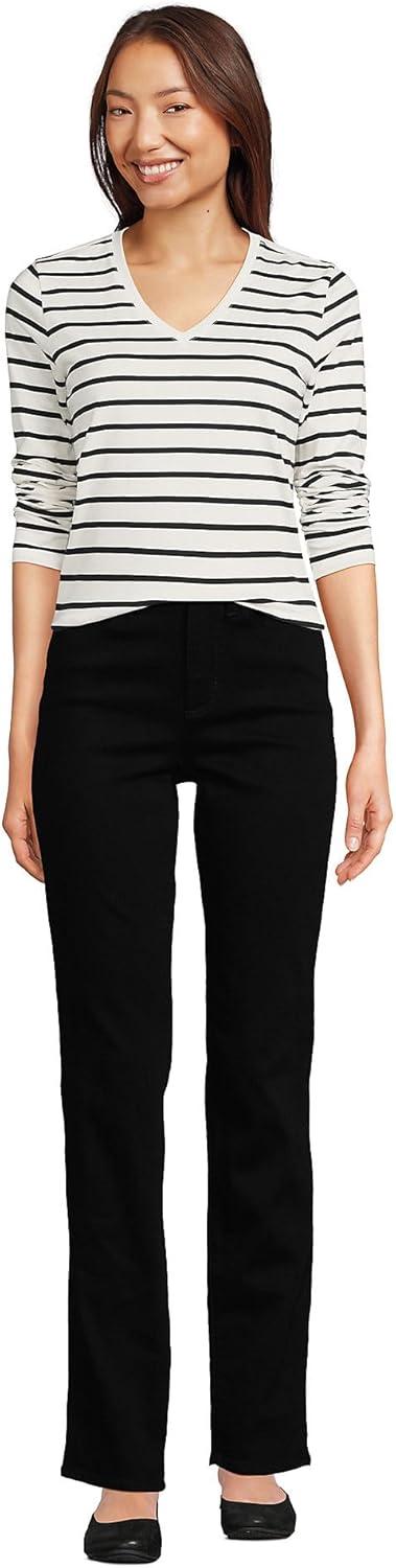 imageLands End Womens Relaxed AmericanGrown Supima Cotton Long Sleeve VNeck TShirtIvoryBlack Breton Stripe