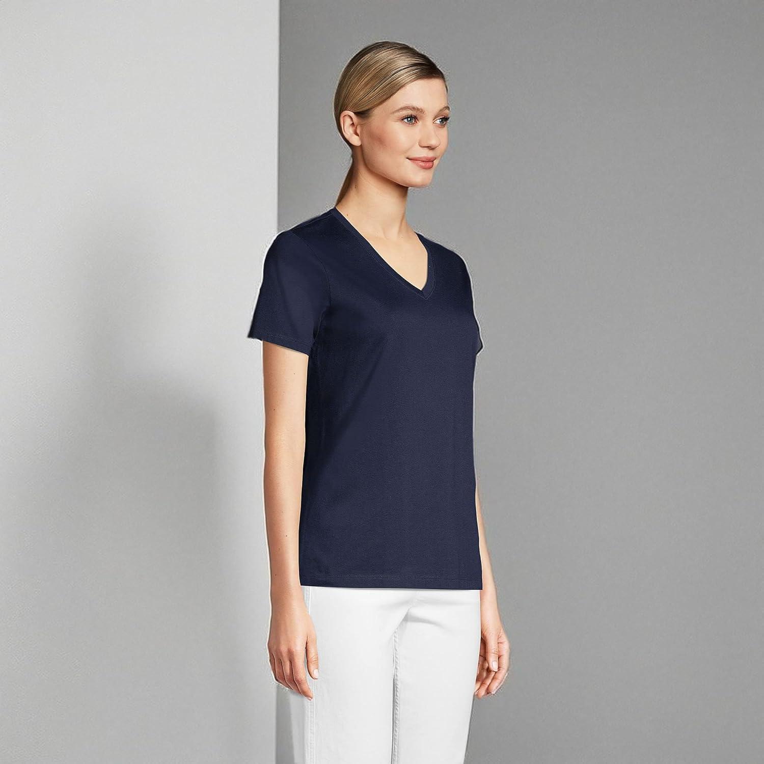imageLands End Womens Relaxed AmericanGrown Supima Cotton VNeck TShirtRadiant Navy