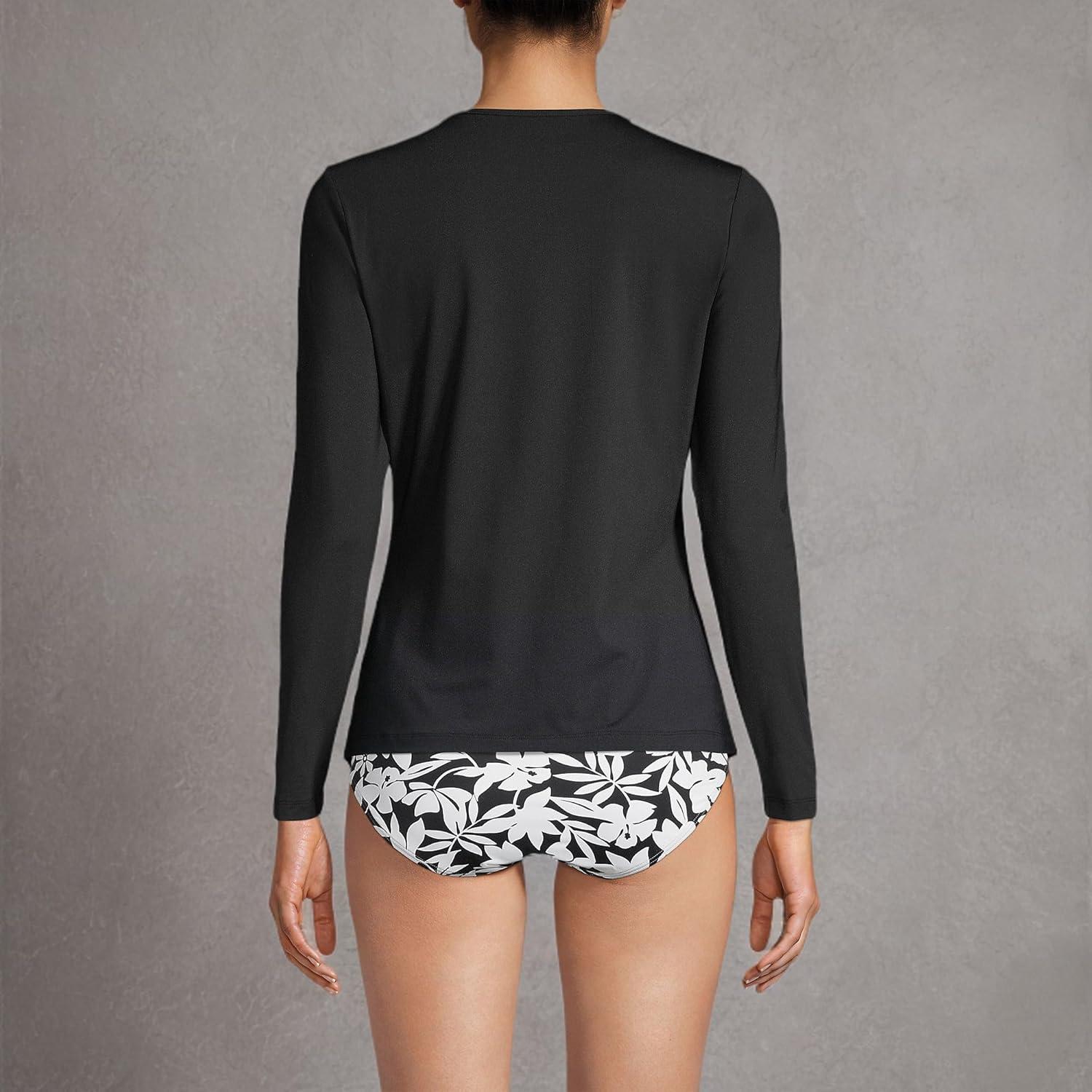 imageLands End Womens Sunshade UPF 50 Long Sleeve Relaxed Rash GuardBlack