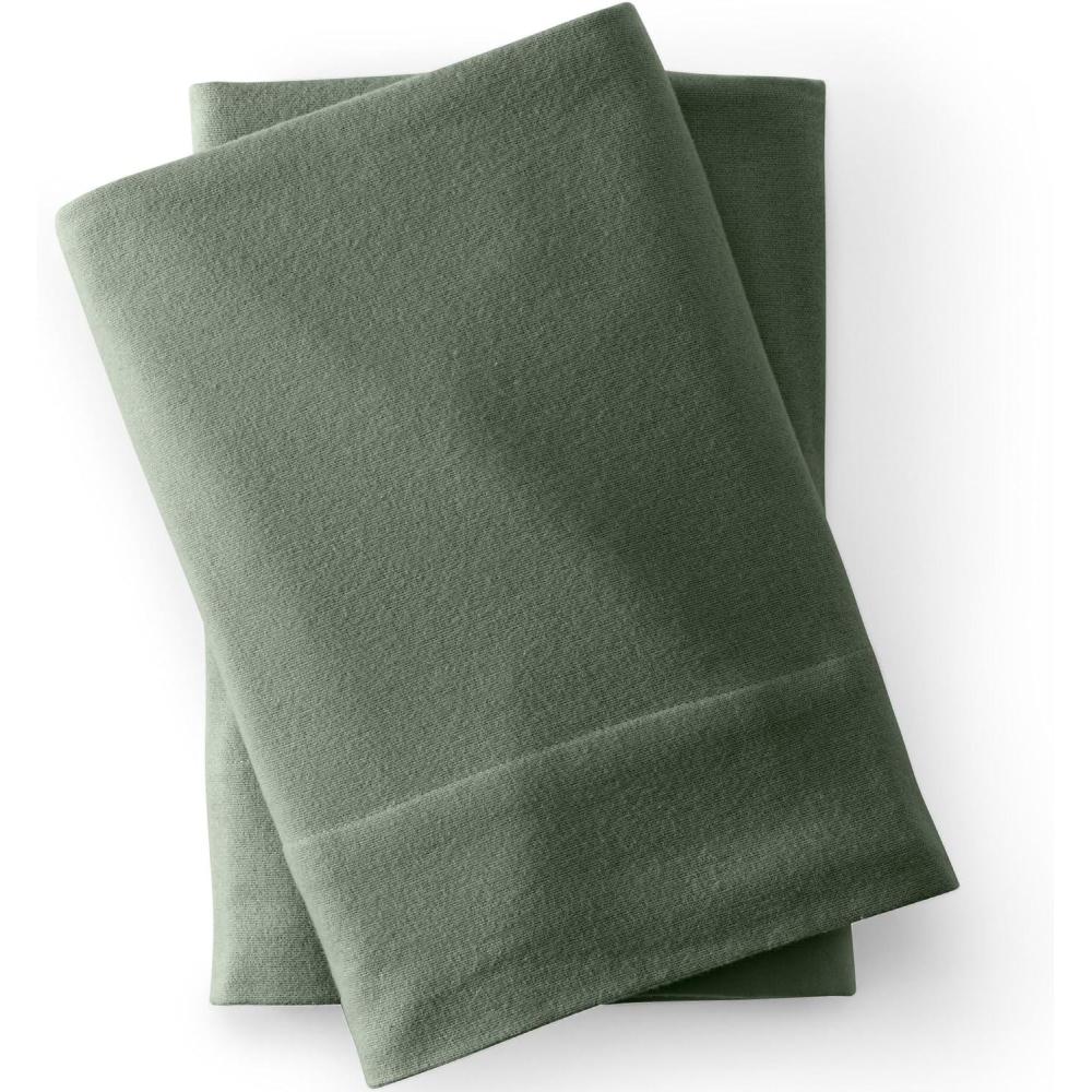 imageLands End 5oz Flannel Solid Sheet Set White California KingFresh Evergreen