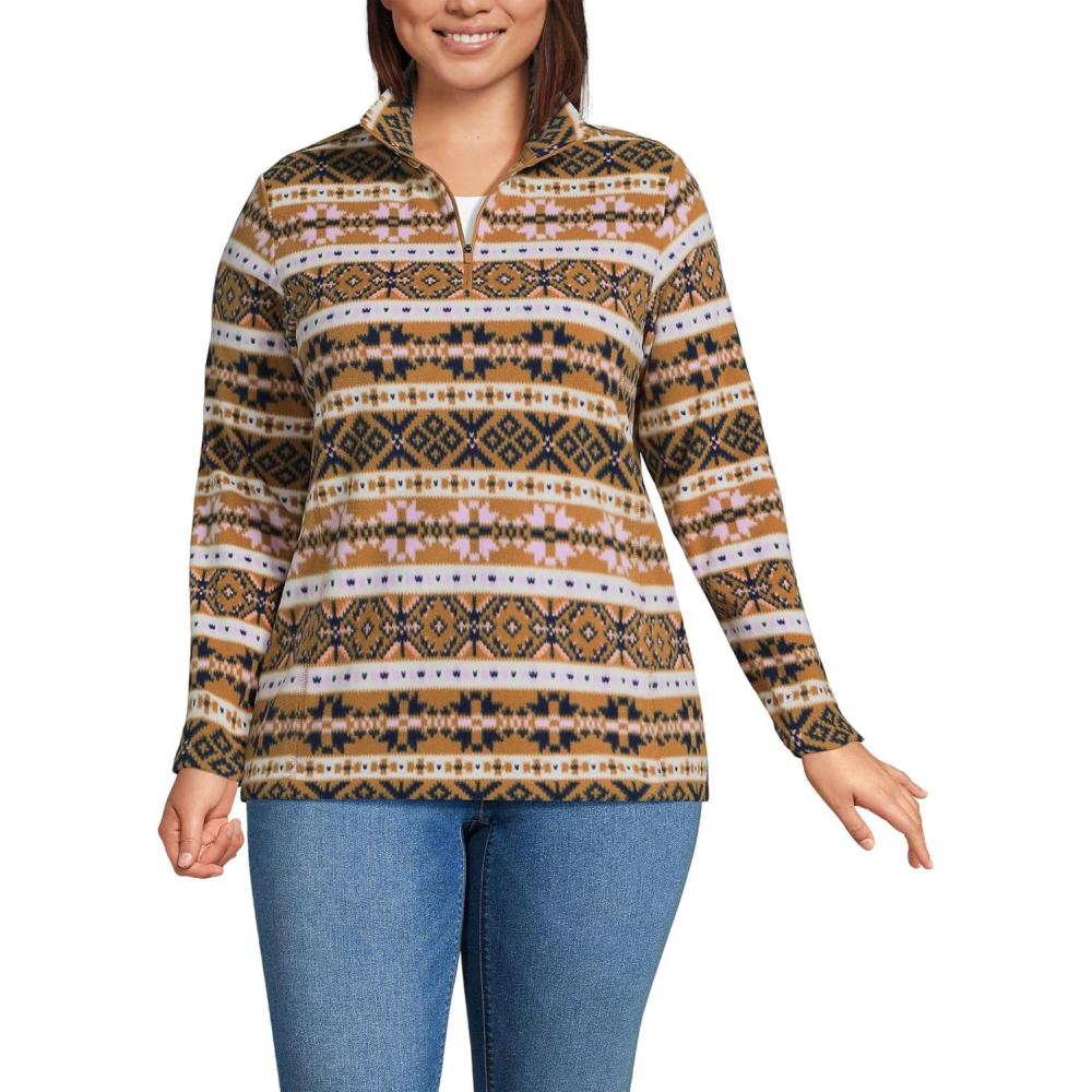 imageLands End Anyweather Fleece Quarter Zip PulloverLilacCamel Fairisle