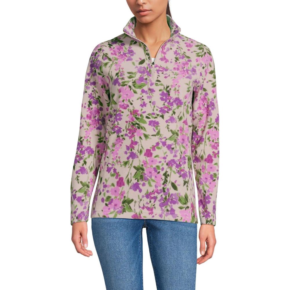 imageLands End Anyweather Fleece Quarter Zip PulloverSoft Mineral Blush Floral