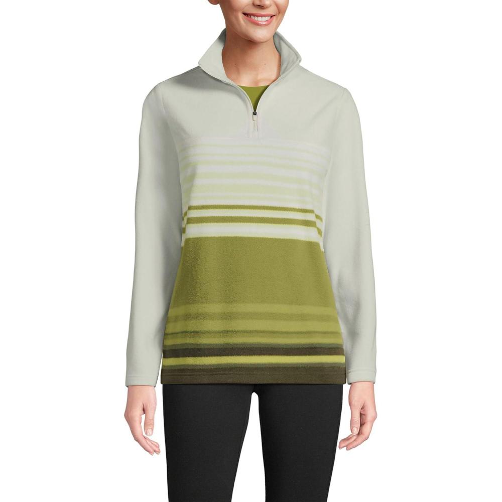 imageLands End Anyweather Fleece Quarter Zip PulloverVintage Lime Ombre Stripe