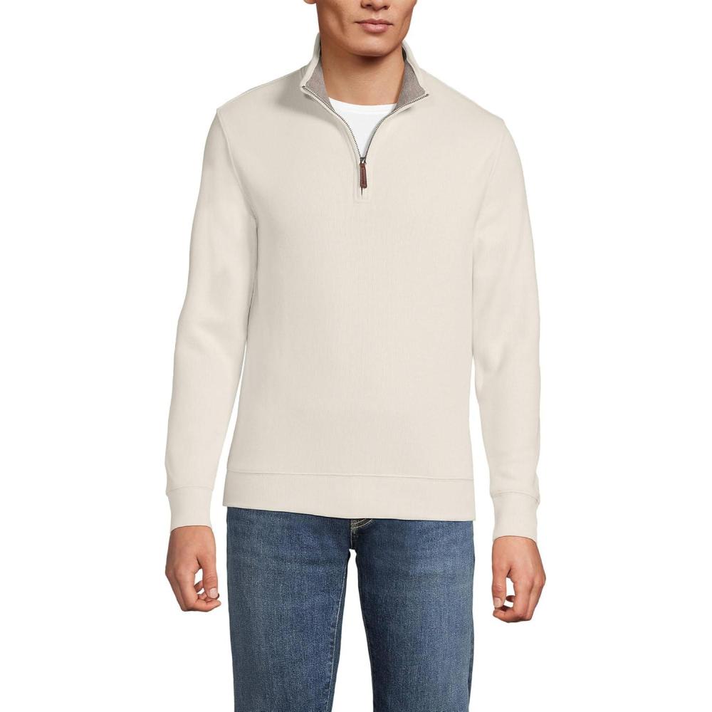 imageLands End Bedford Rib Quarter Zip Pullover SweaterIvory Latte