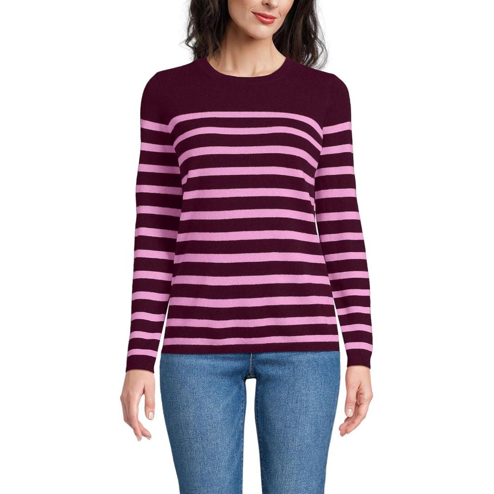 imageLands End Cashmere SweaterBurgundyPink Placed Stripe