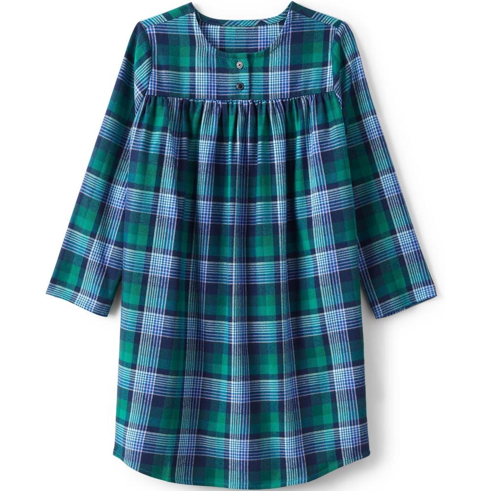 imageLands End Girls Flannel NightgownTeal Multi Plaid
