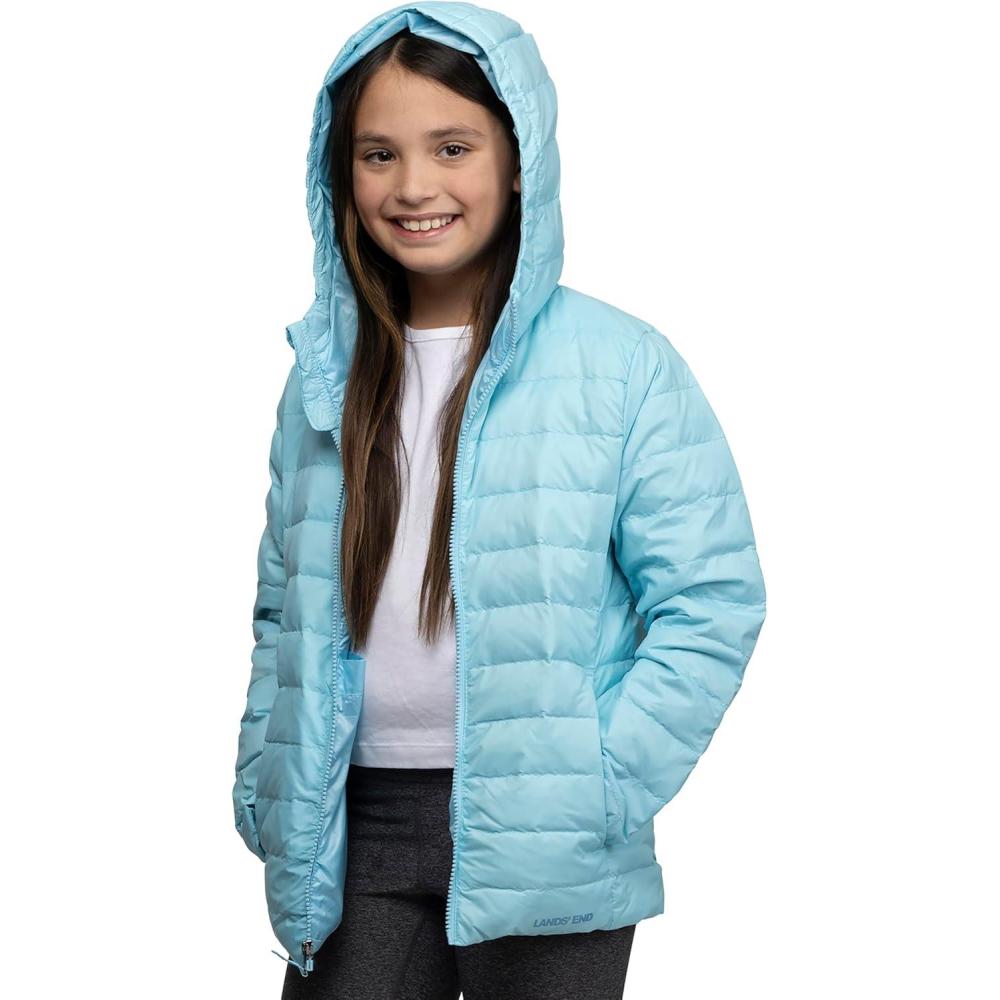 imageLands End Kids Packable Hooded Down Puffer Jacket Coat XXSXXLAqua