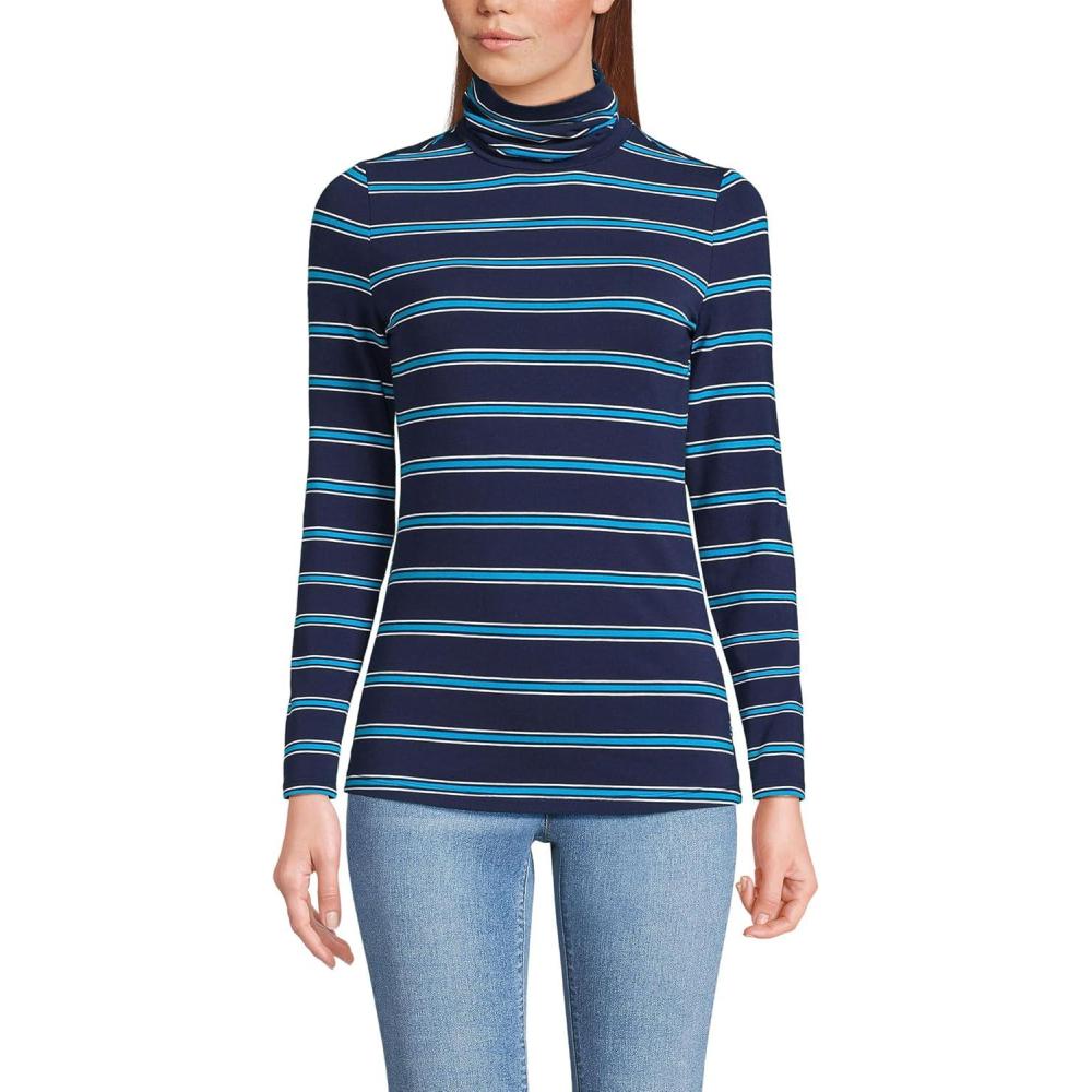 imageLands End Lightweight Jersey Long Sleeve TurtleneckDeep SeaCyan Stripe