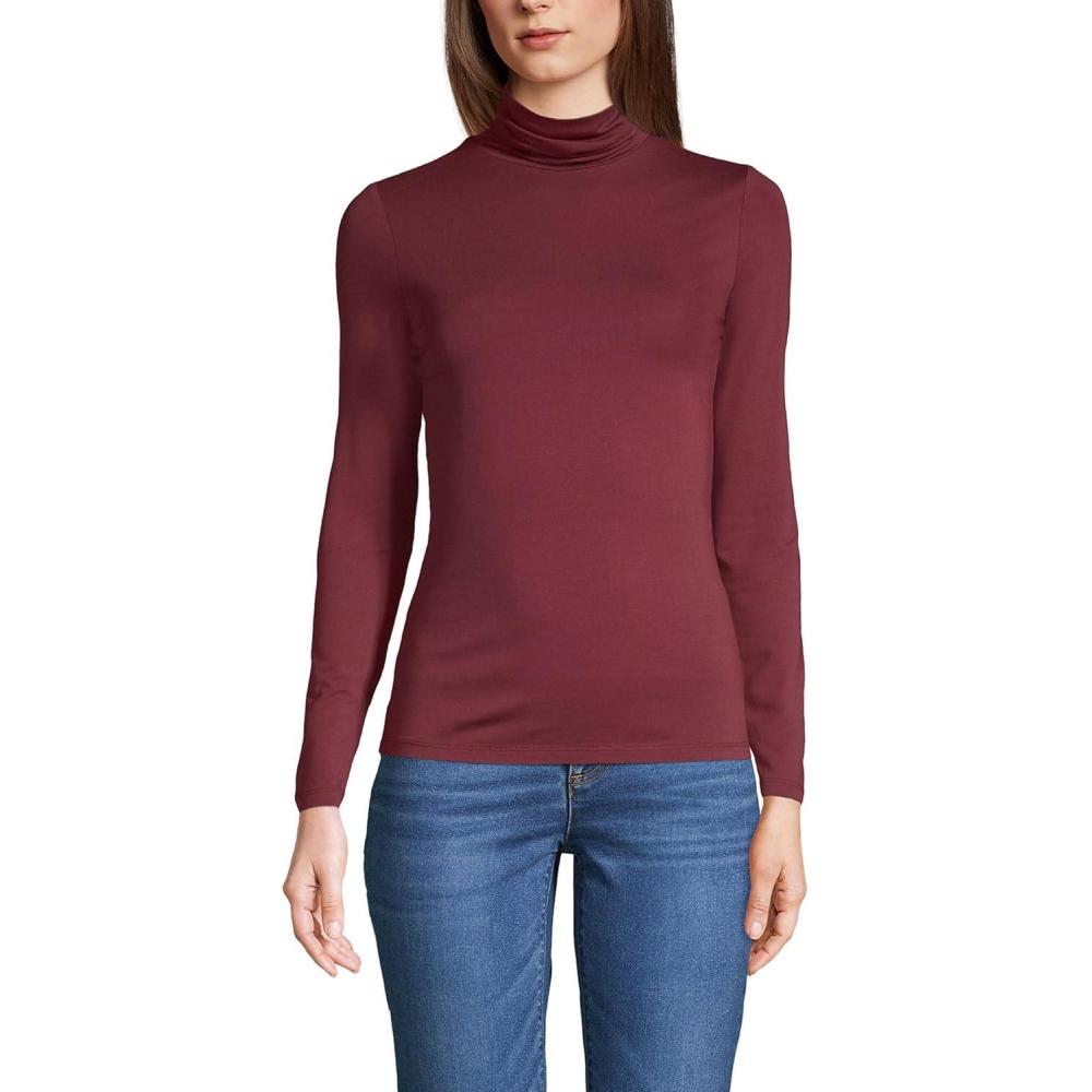 imageLands End Lightweight Jersey Long Sleeve TurtleneckRich Burgundy
