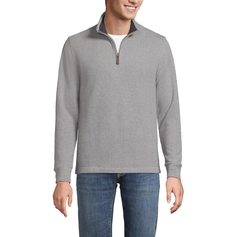 imageLands End Mens Bedford Rib Casual Quarter Zip SweaterCharcoal Heather Herringbone