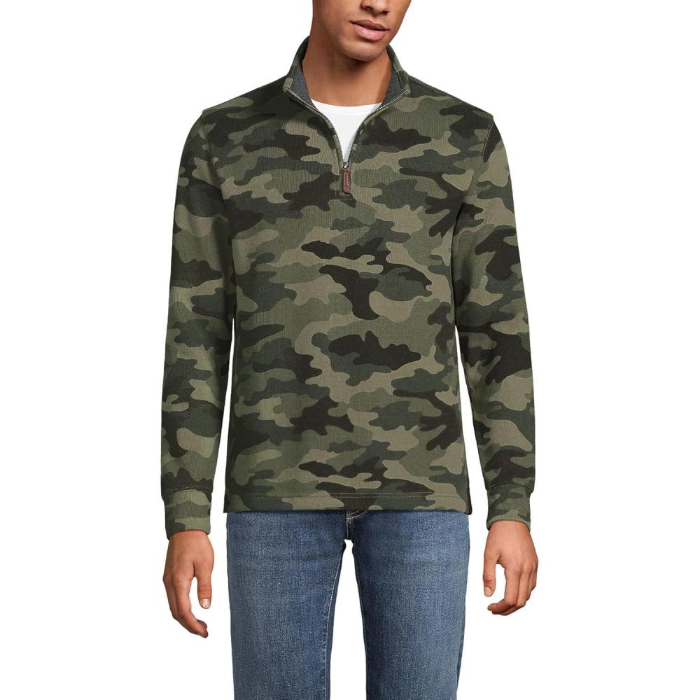 imageLands End Mens Bedford Rib Casual Quarter Zip SweaterRiver Stone Green Camo