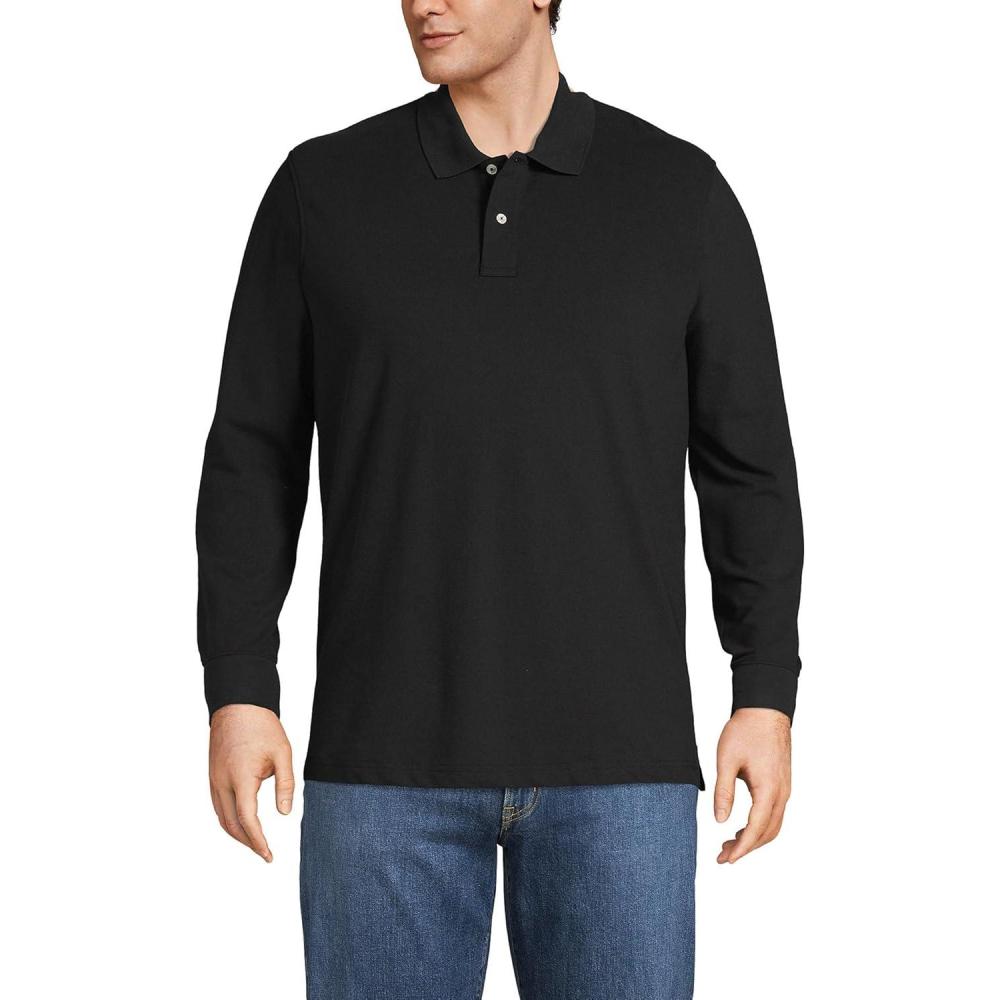 imageLands End Mens Comfort First Long Sleeve Solid Mesh PoloBlack