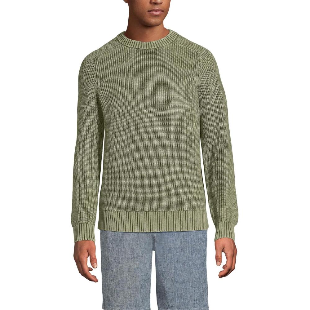 imageLands End Mens Drifter Cotton Crewneck SweaterRiver Stone Green