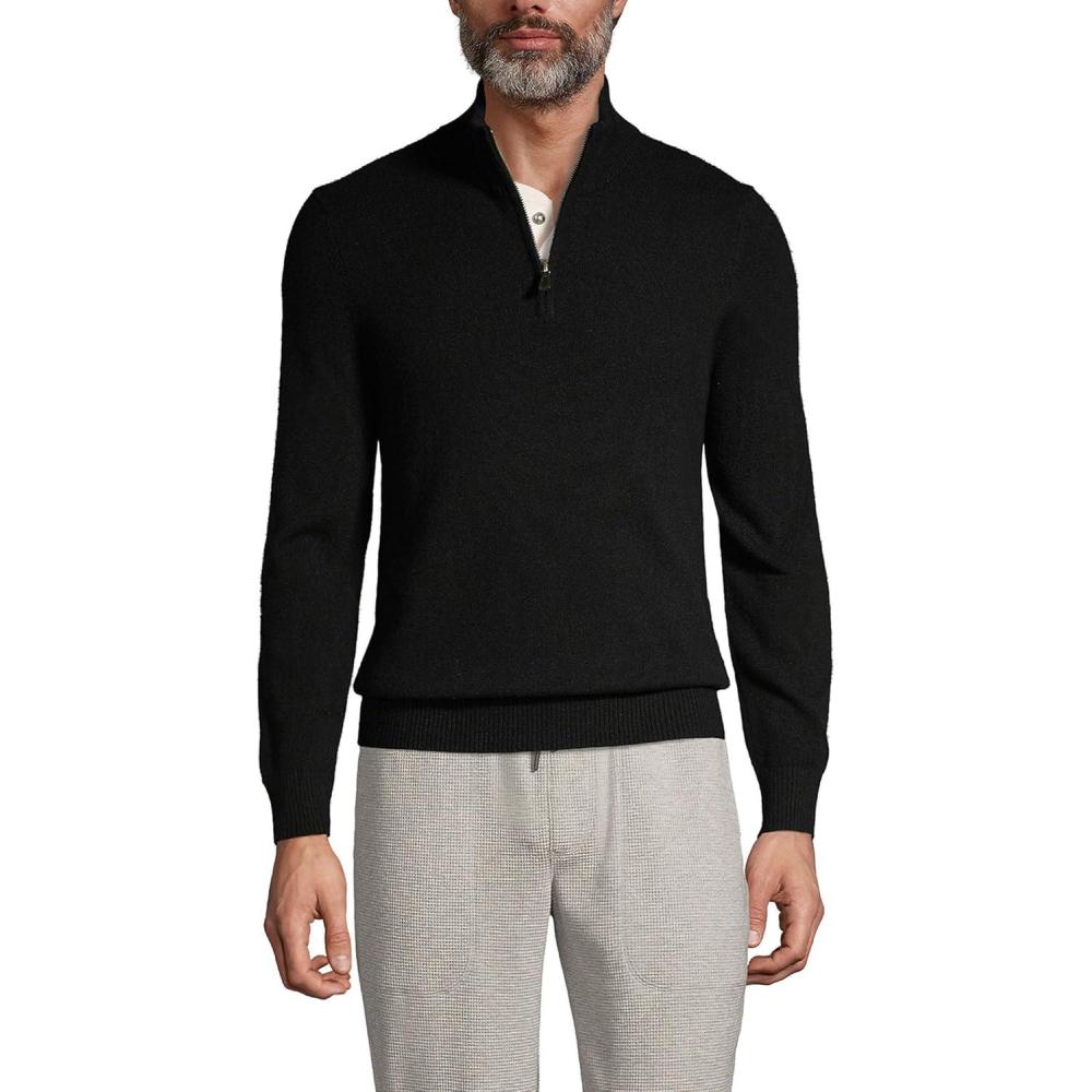 imageLands End Mens Fine Gauge Cashmere Quarter ZipBlack