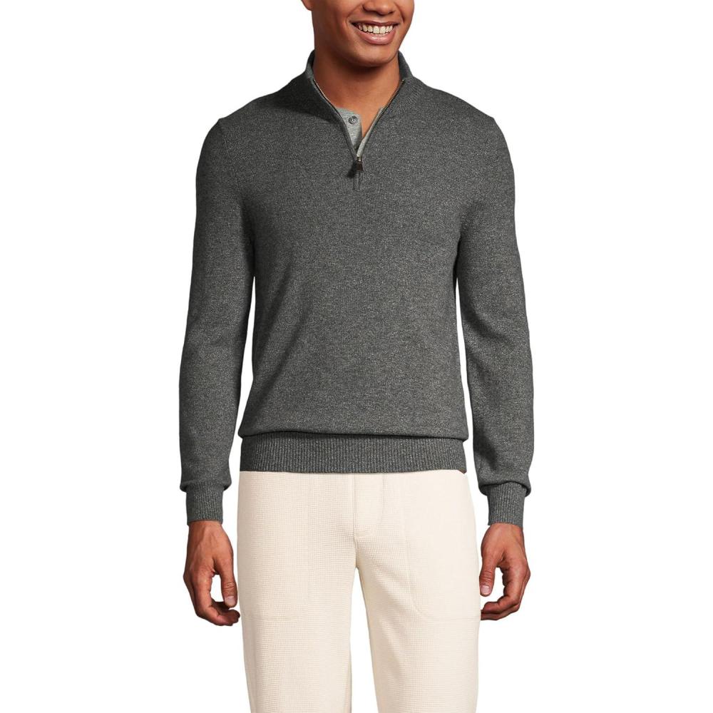 imageLands End Mens Fine Gauge Cashmere Quarter ZipCharcoal Heather