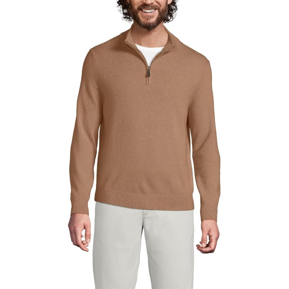 imageLands End Mens Fine Gauge Cashmere Quarter ZipClassic Camel