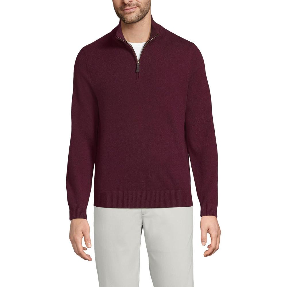 imageLands End Mens Fine Gauge Cashmere Quarter ZipLush Burgundy