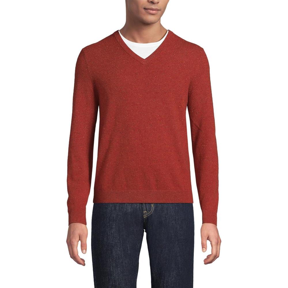 imageLands End Mens Fine Gauge Cashmere VNeck SweaterBourbon Donegal