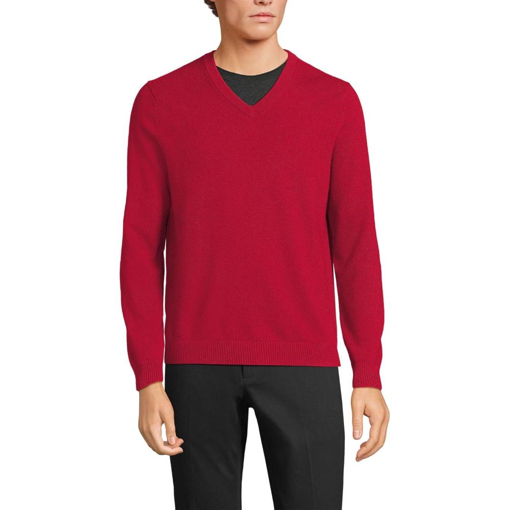 imageLands End Mens Fine Gauge Cashmere VNeck SweaterCurrent Red