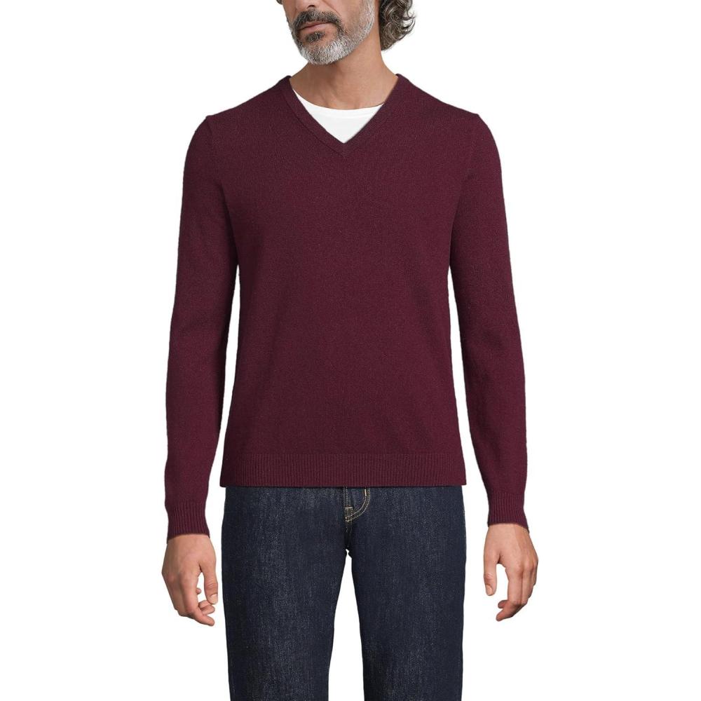 imageLands End Mens Fine Gauge Cashmere VNeck SweaterLush Burgundy
