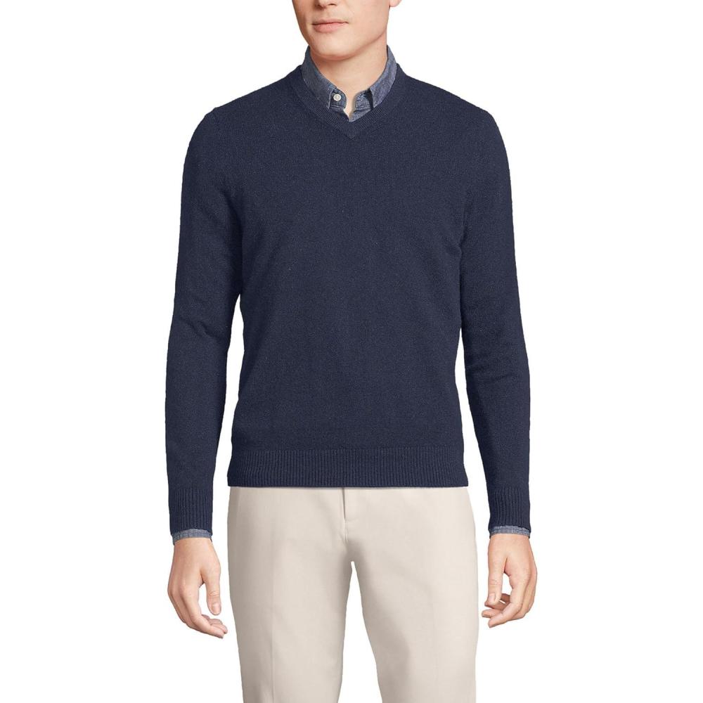 imageLands End Mens Fine Gauge Cashmere VNeck SweaterRadiant Navy