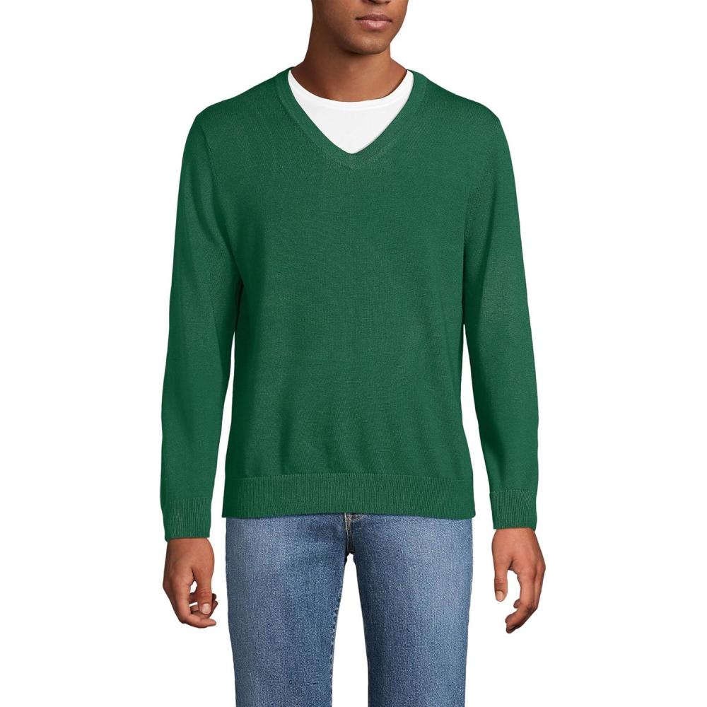 imageLands End Mens Fine Gauge Cotton V Neck SweaterLight Emerald