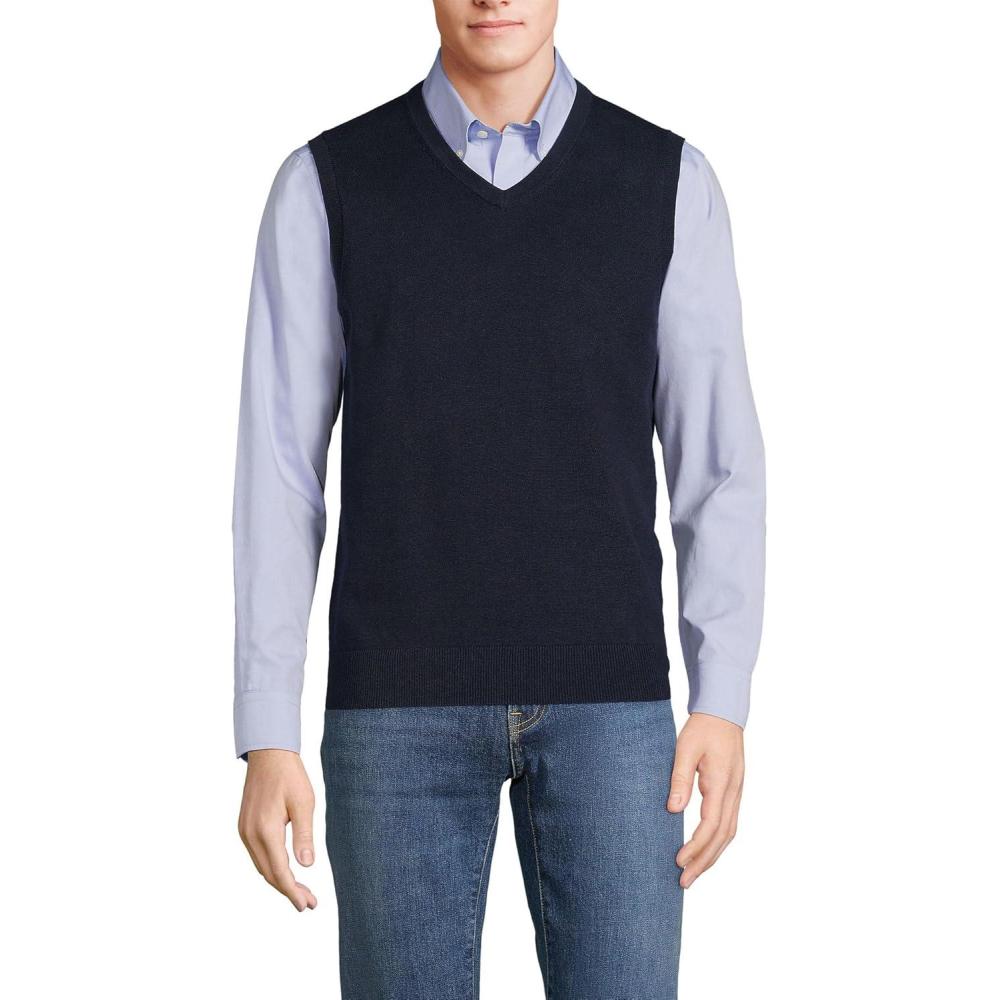 imageLands End Mens Fine Gauge Cotton VestRadiant Navy