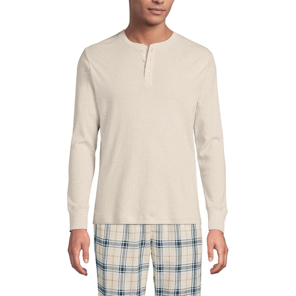 imageLands End Mens Knit Rib HenleyFlax Heather
