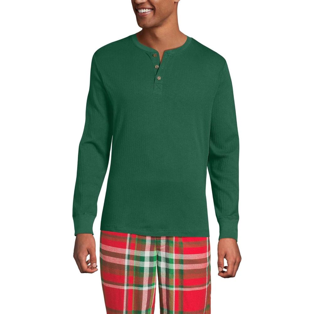 imageLands End Mens Knit Rib HenleyLight Emerald