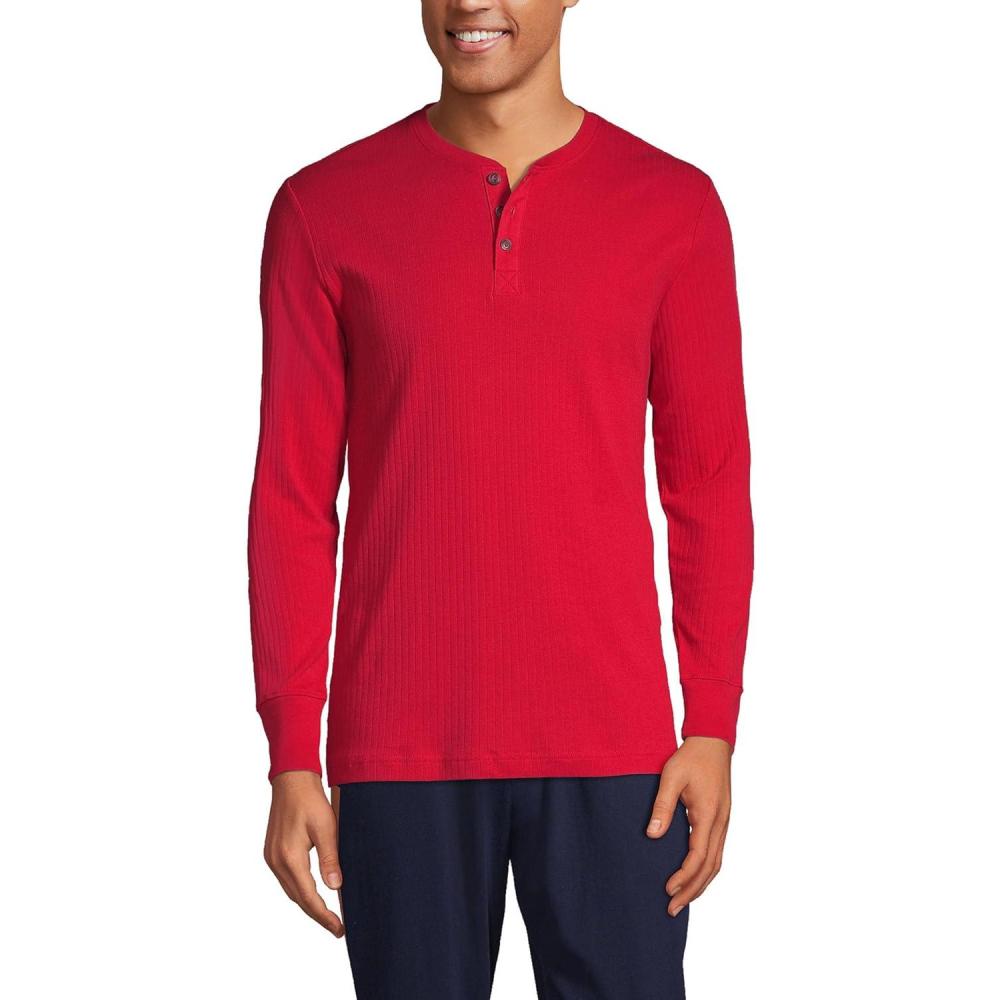 imageLands End Mens Knit Rib HenleyRich Red