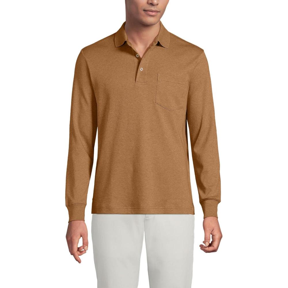 imageLands End Mens Long Sleeve AmericanGrown Supima Cotton Polo Shirt with PocketCanyon Camel Heather