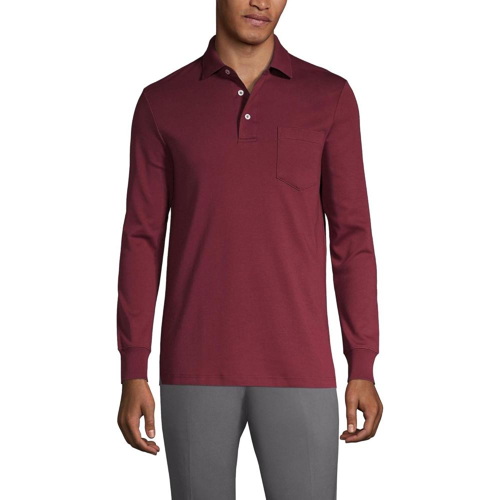 imageLands End Mens Long Sleeve AmericanGrown Supima Cotton Polo Shirt with PocketRich Burgundy