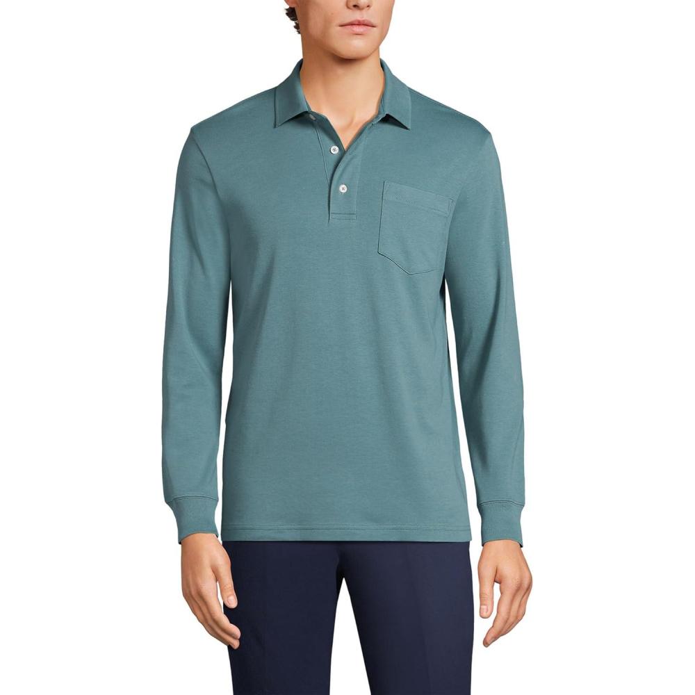 imageLands End Mens Long Sleeve AmericanGrown Supima Cotton Polo Shirt with PocketTourmaline