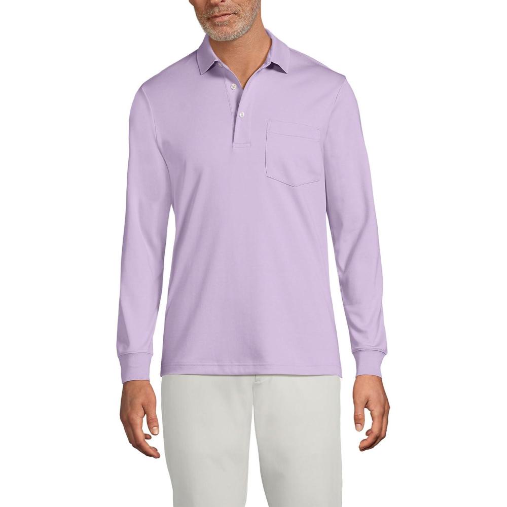 imageLands End Mens Long Sleeve AmericanGrown Supima Cotton Polo Shirt with PocketWhisper Lilac