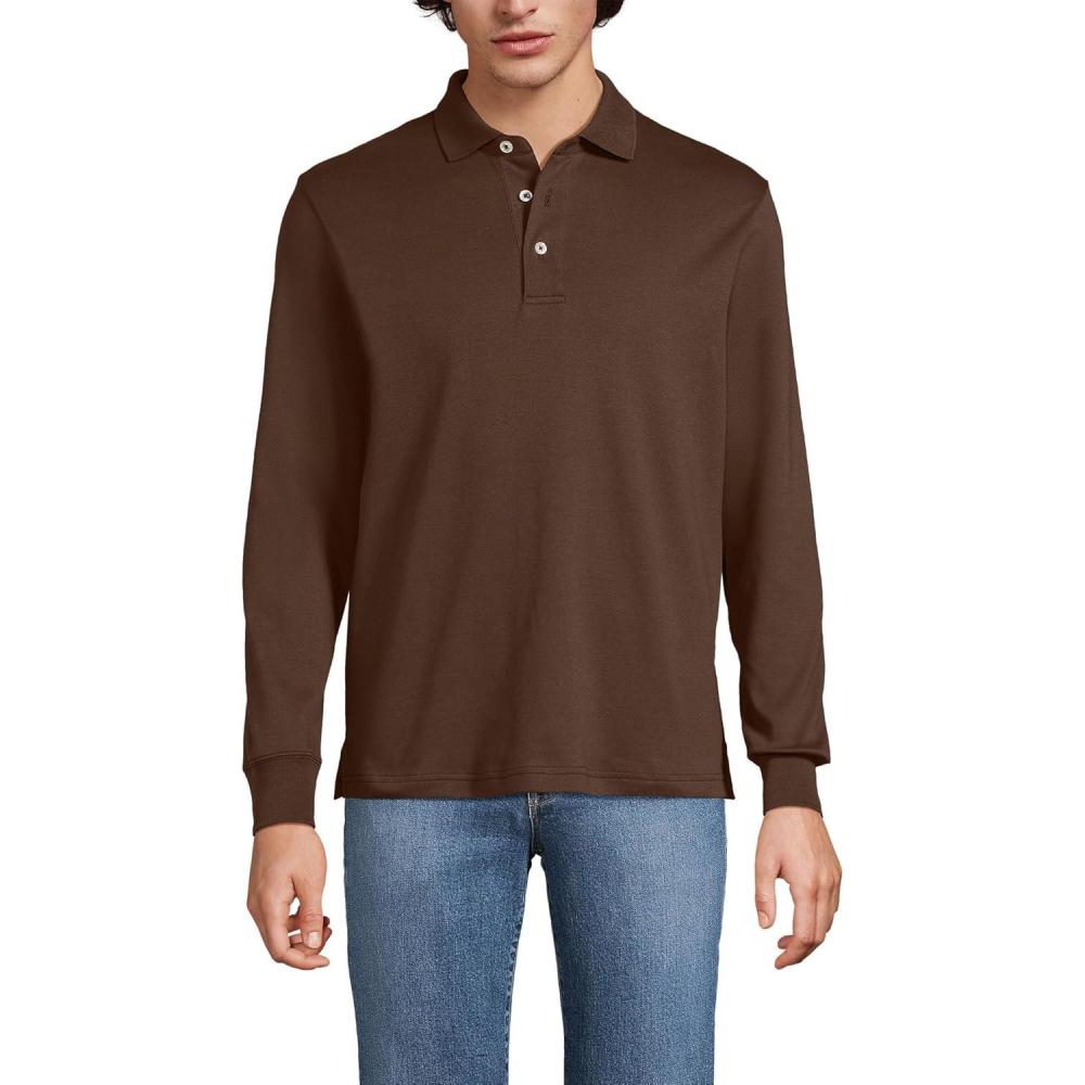 imageLands End Mens Long Sleeve AmericanGrown Supima Cotton Polo ShirtDark Walnut Brown